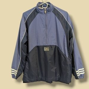 Adidas Vintage 90s 1999 Blue Colorblock Oversized Half Zip Windbreaker Retro